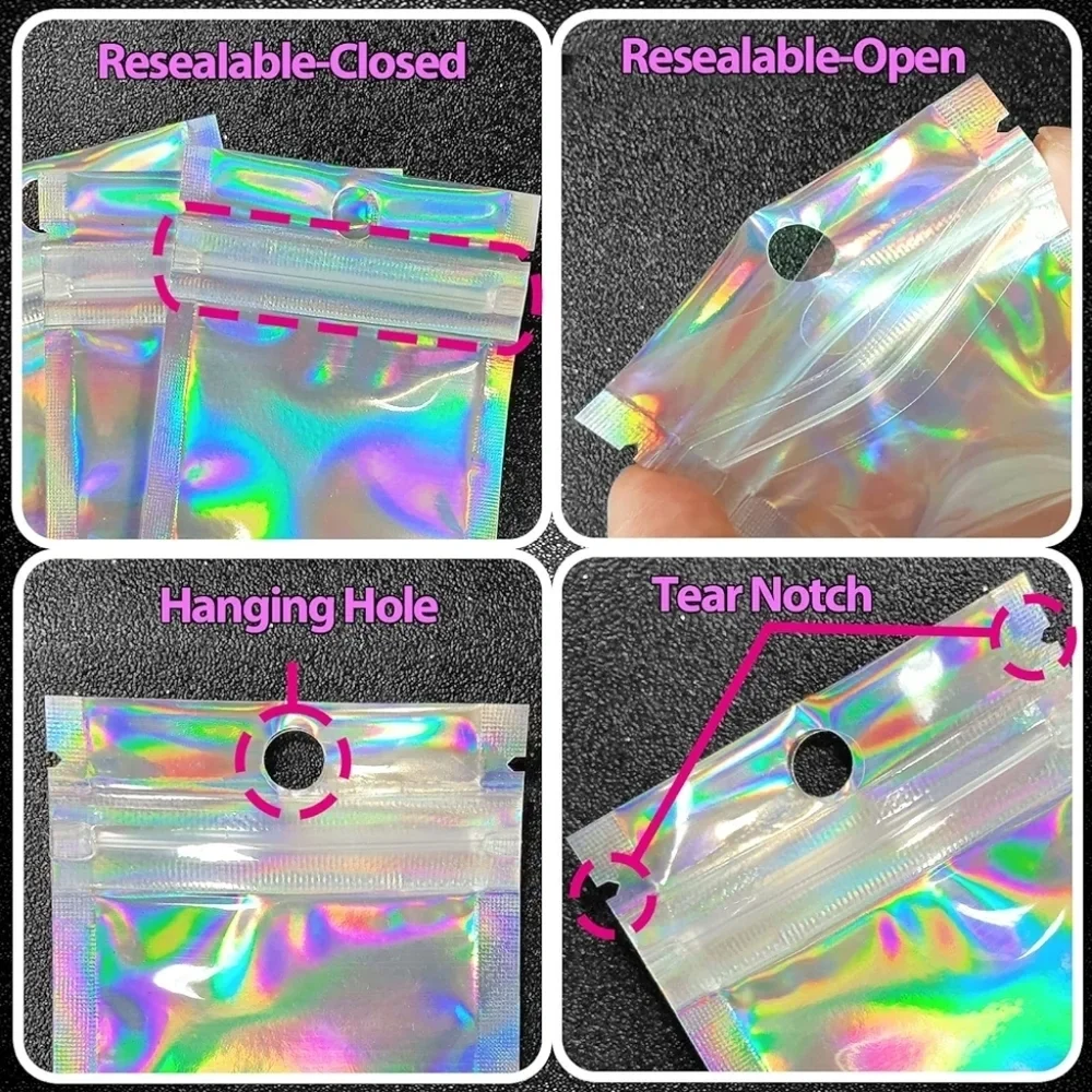 75 x Resealable Holographic Small Ziplock Smell Proof Baggies 2.4